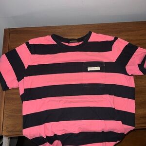 Scotch and Soda Men’s Pink and Black Striped T-Shirt